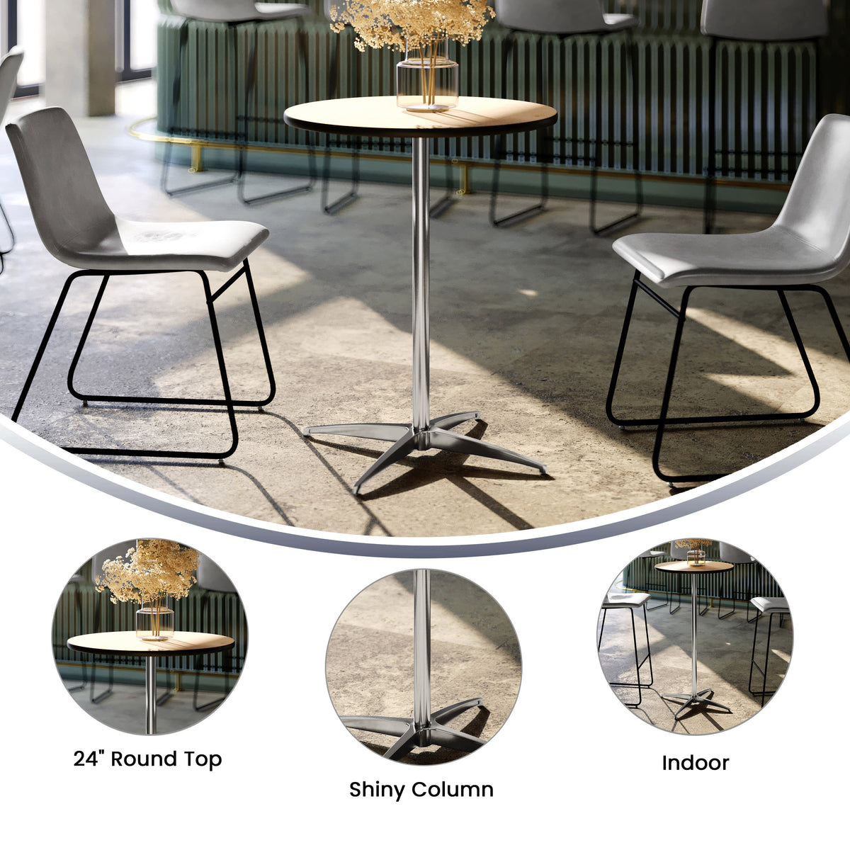 24" Round Wood Cocktail Table with 30" and 42" Columns - Image 3