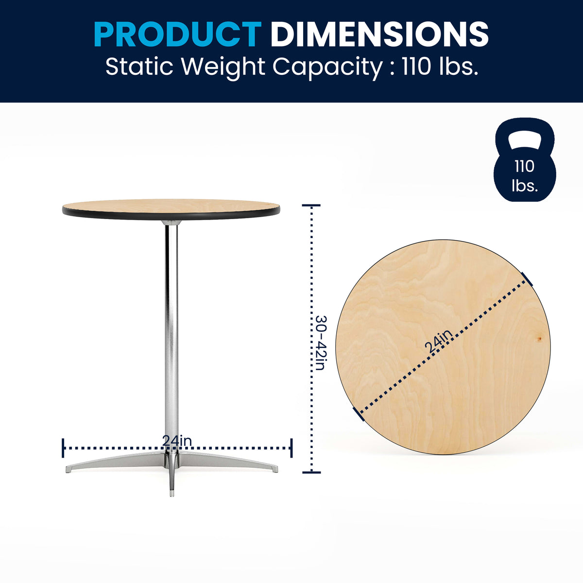 24" Round Wood Cocktail Table with 30" and 42" Columns - Image 4