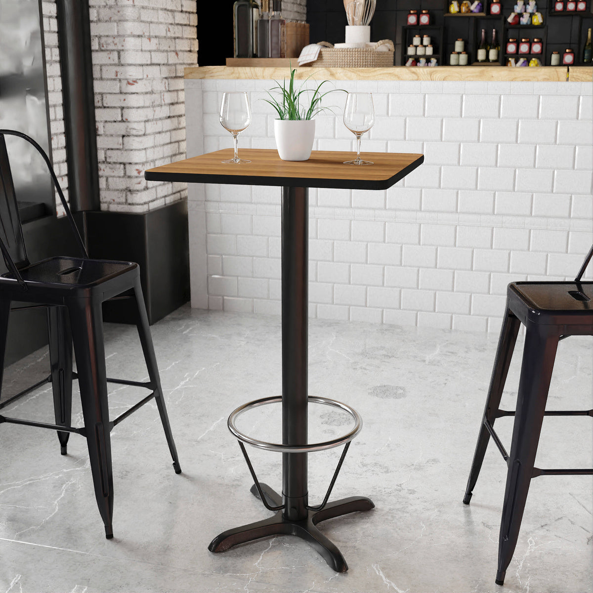 24'' Square Laminate Table Top with 22'' x 22'' Bar Height Table Base - Image 3