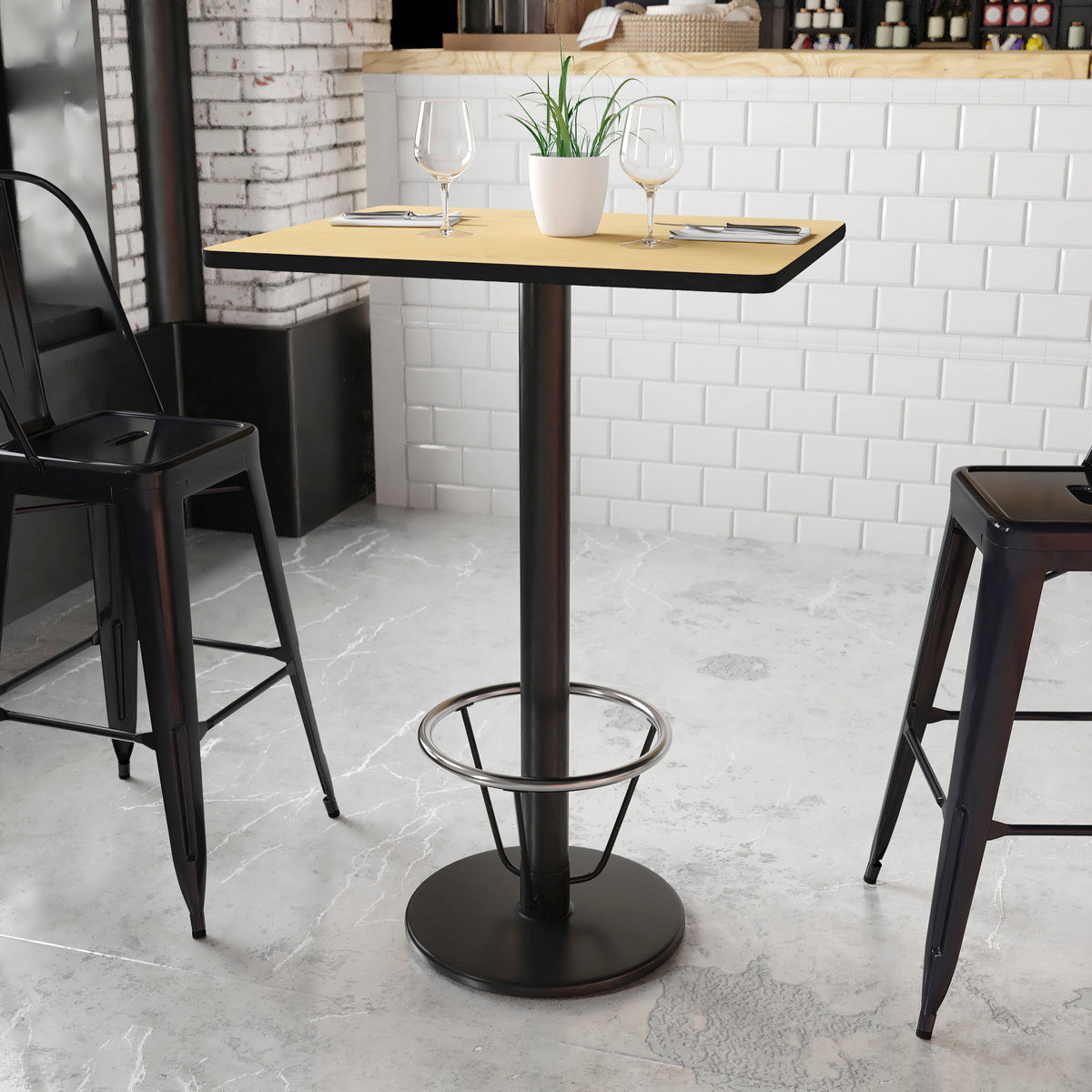 24'' x 30'' Rectangular Table Top with 18'' Round Bar Height Table Base - Image 2