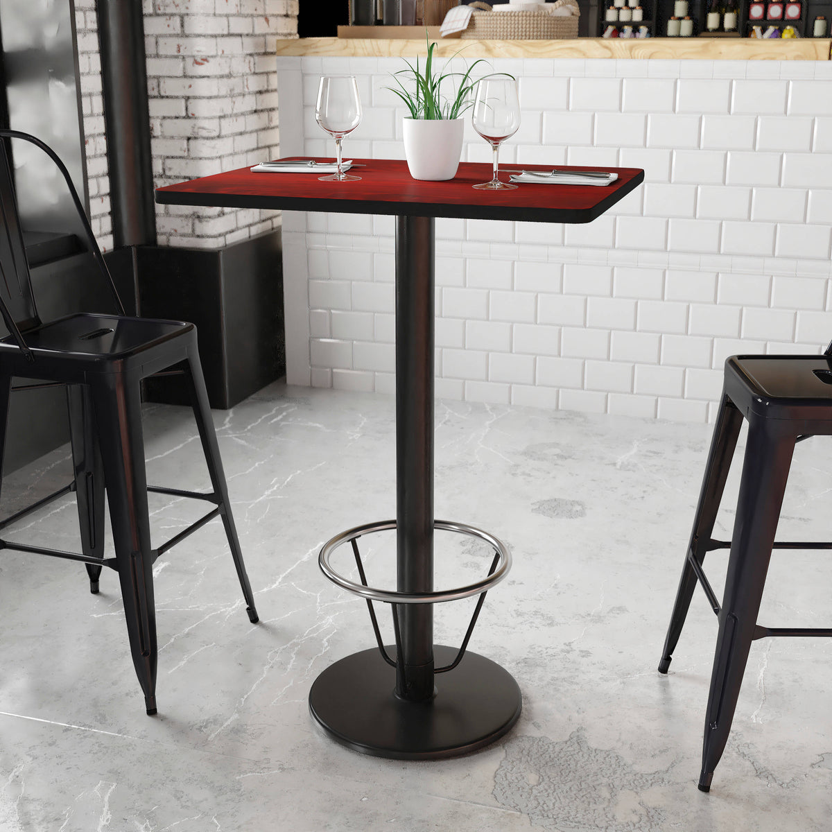 24'' x 30'' Rectangular Table Top with 18'' Round Bar Height Table Base - Image 4