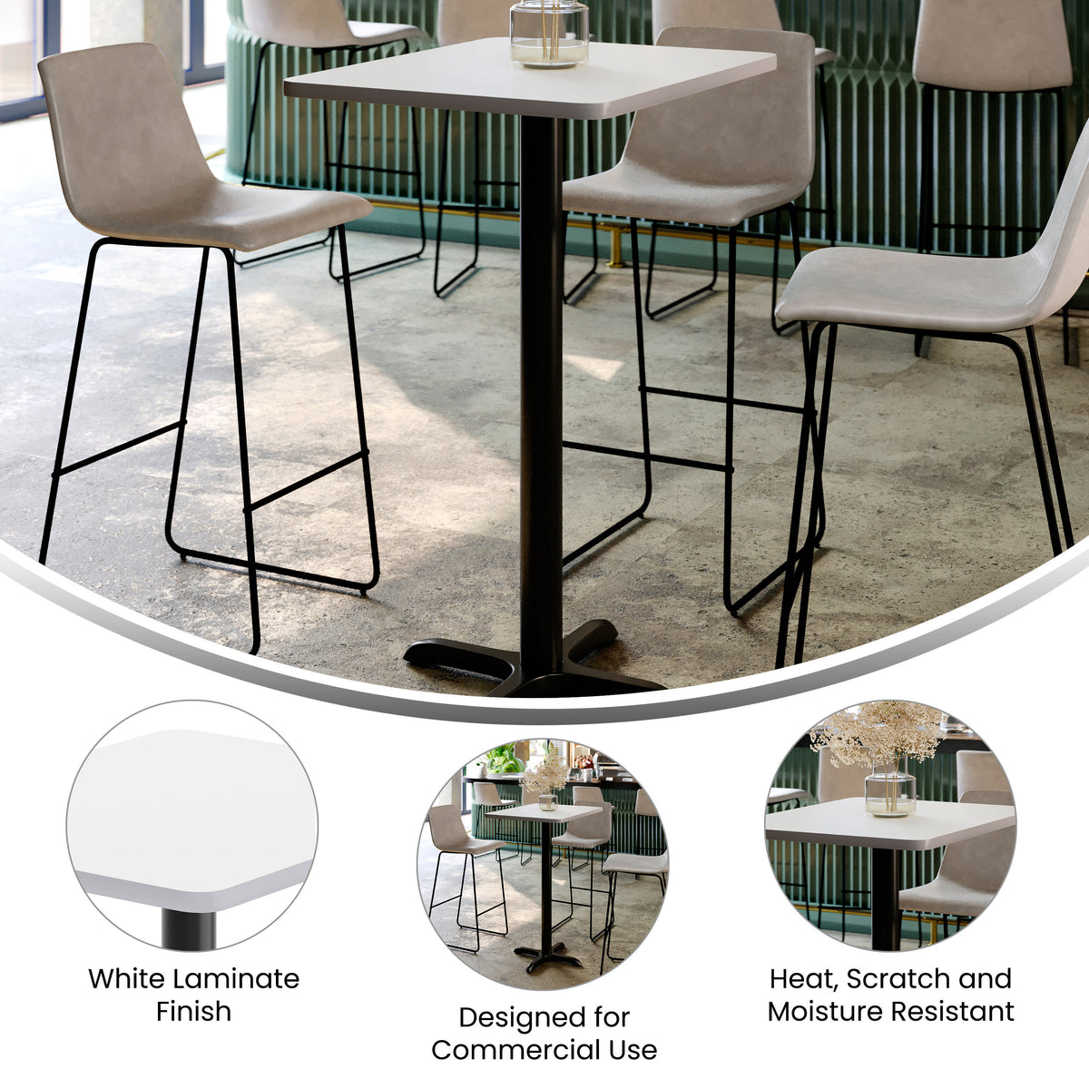 24'' x 30'' Rectangular Table Top with 22'' x 22'' Bar Height Table Base - Image 3