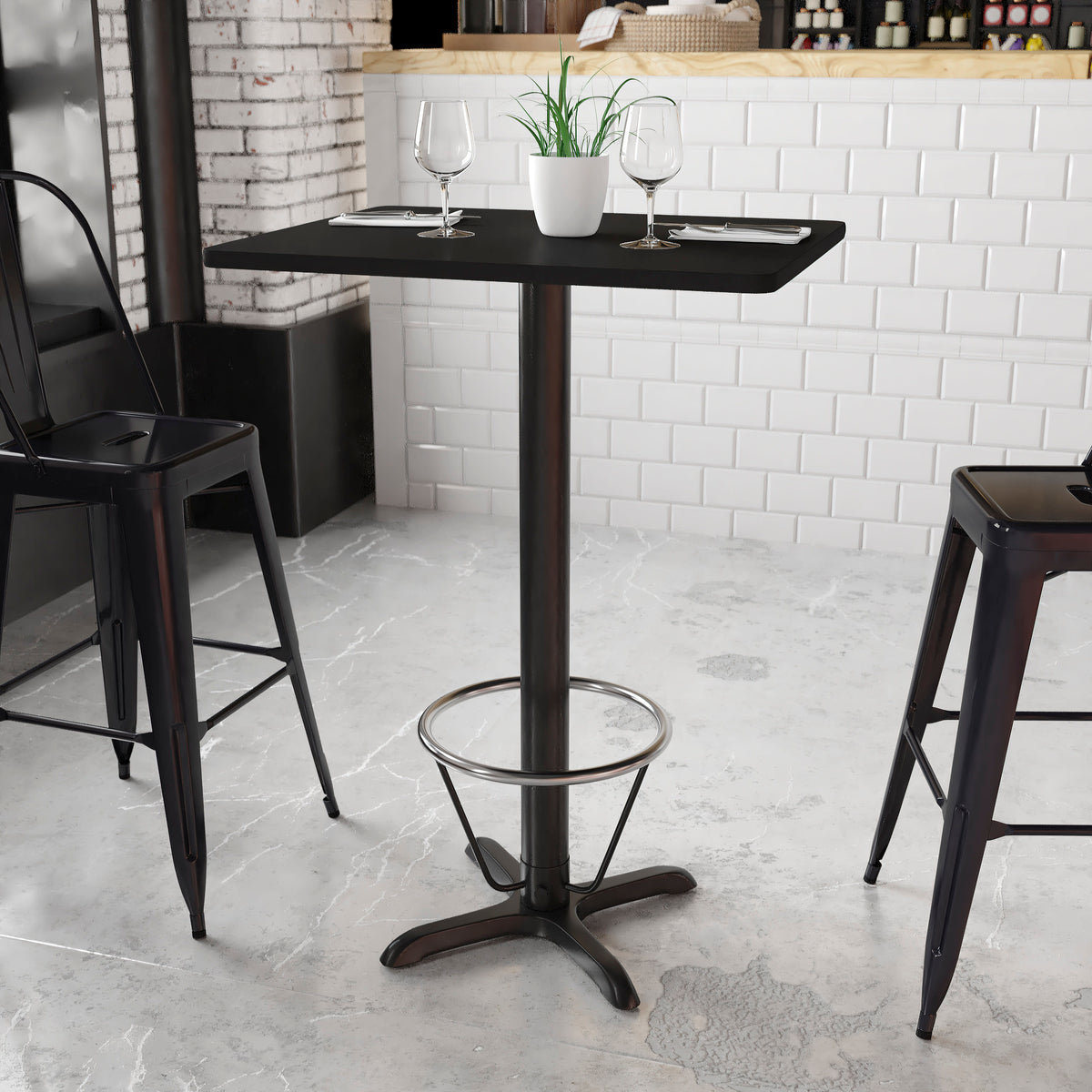 24'' x 30'' Rectangular Table Top with 22'' x 22'' Bar Height Table Base - Image 2