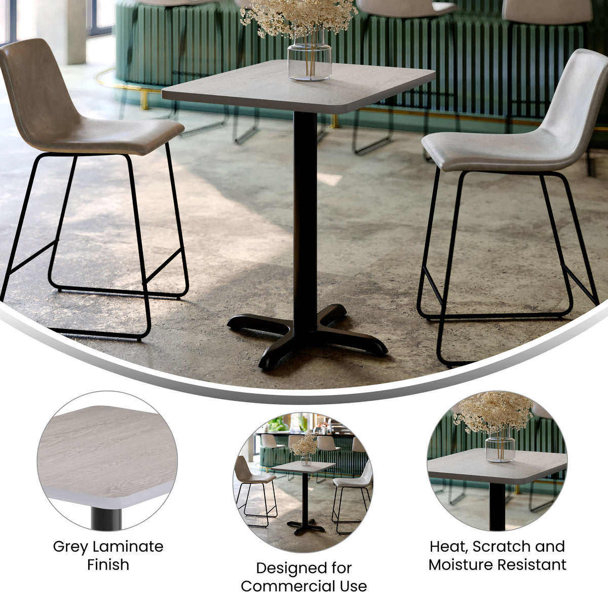 24'' x 30'' Rectangular Laminate Table Top with 22'' x 22'' Table Height Base - Image 3
