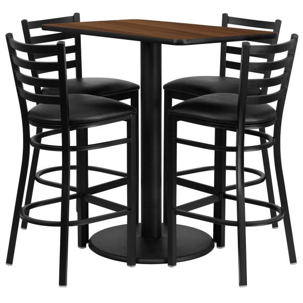 24'' x 42'' Rectangular Laminate Table Set with 4 Ladder Back Metal Barstools