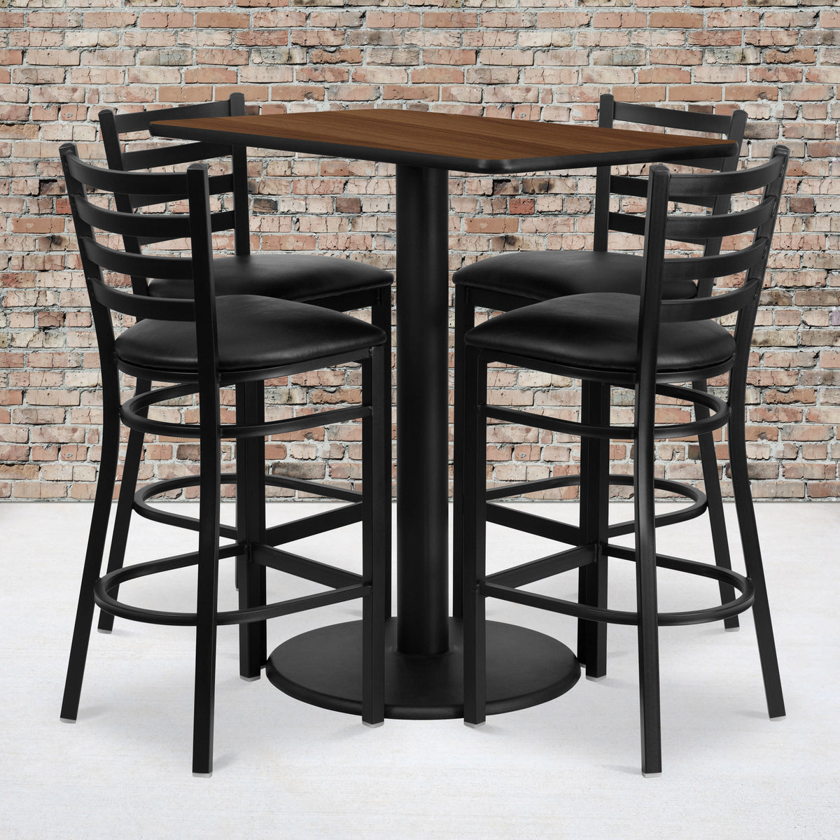 24'' x 42'' Rectangular Laminate Table Set with 4 Ladder Back Metal Barstools - Image 2