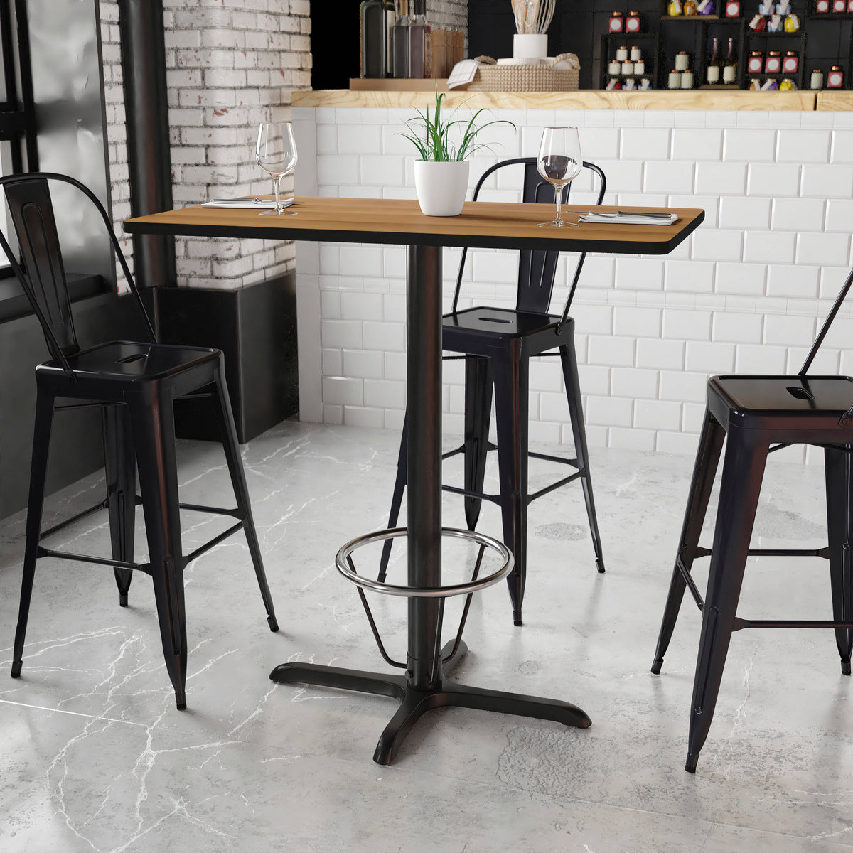 24'' x 42'' Rectangular Table Top with 23.5'' x 29.5'' Bar Height Table Base - Image 2