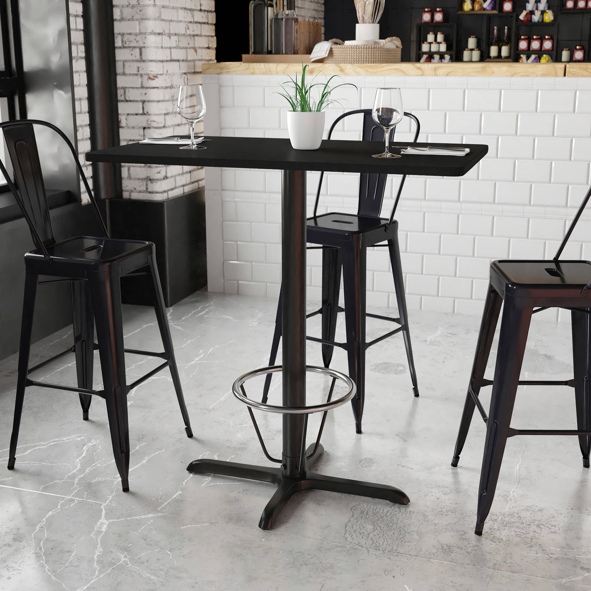 24'' x 42'' Rectangular Table Top with 23.5'' x 29.5'' Bar Height Table Base - Image 4