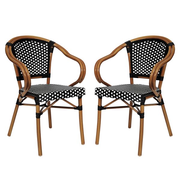 2 Pack All-Weather Commercial Paris Chairs with Bamboo Print Metal Frames