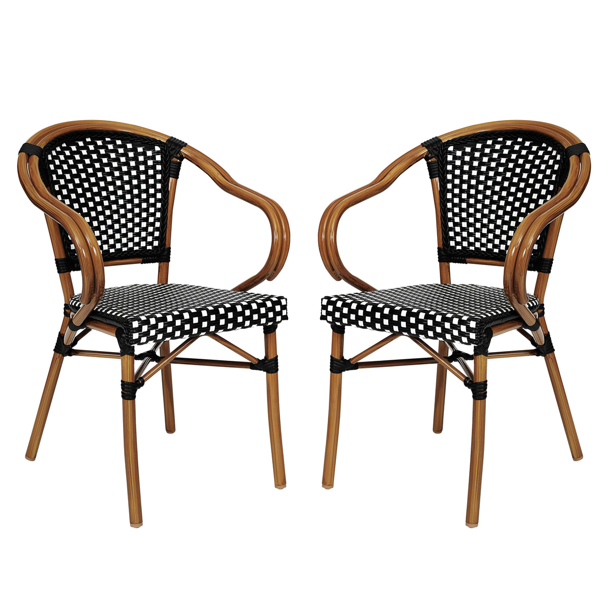 2 Pack All-Weather Commercial Paris Chairs with Bamboo Print Metal Frames