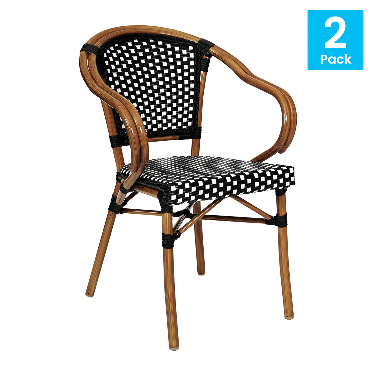 2 Pack All-Weather Commercial Paris Chairs with Bamboo Print Metal Frames - Image 2
