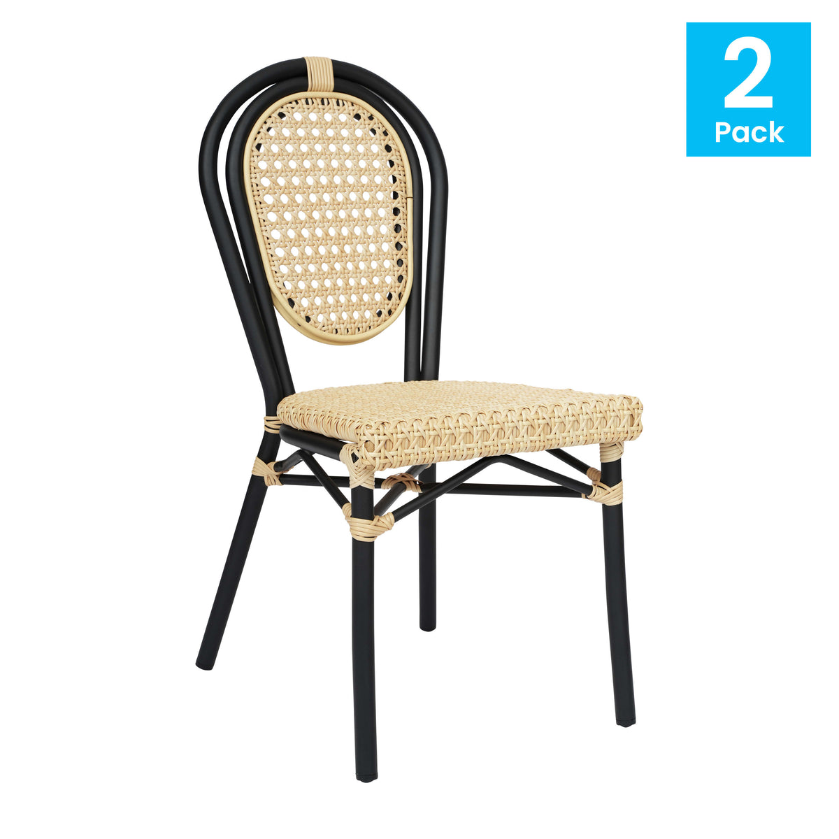 2 Pack All-Weather Commercial Paris Chairs with Metal Frames - Image 2