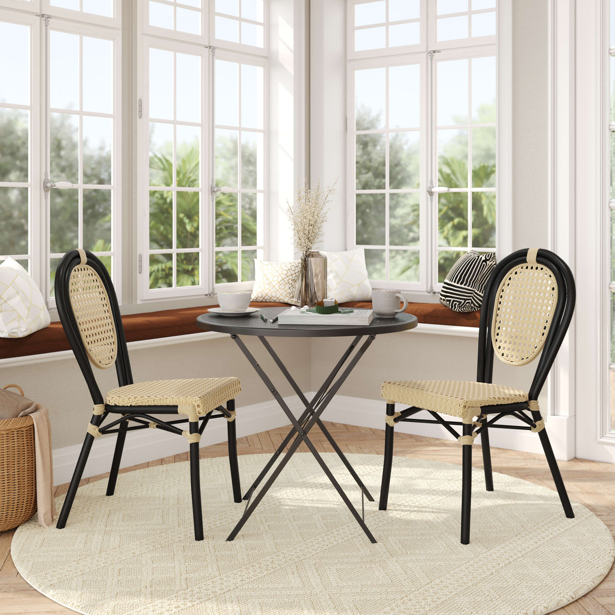 2 Pack All-Weather Commercial Paris Chairs with Metal Frames - Image 3
