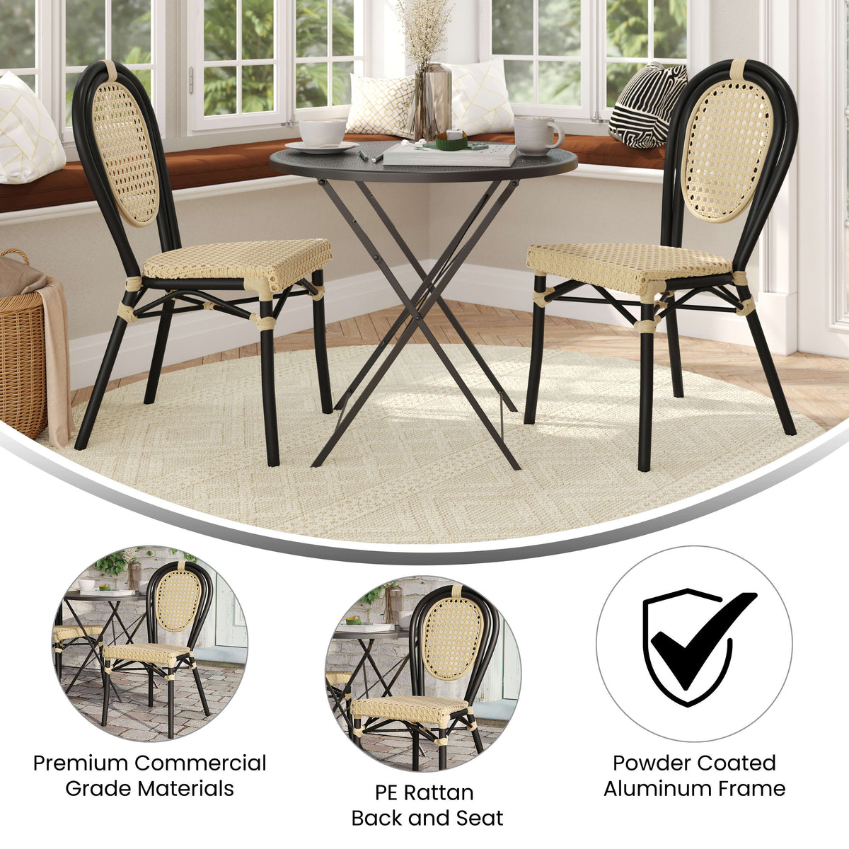 2 Pack All-Weather Commercial Paris Chairs with Metal Frames - Image 4