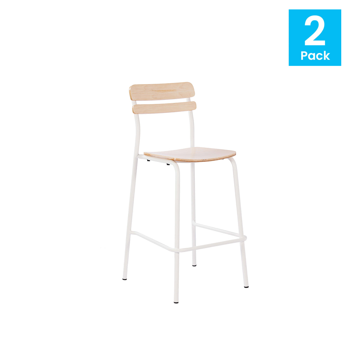 2PK Commercial Solid Wood Bar Stools with Frames and Antique Finish - Image 2