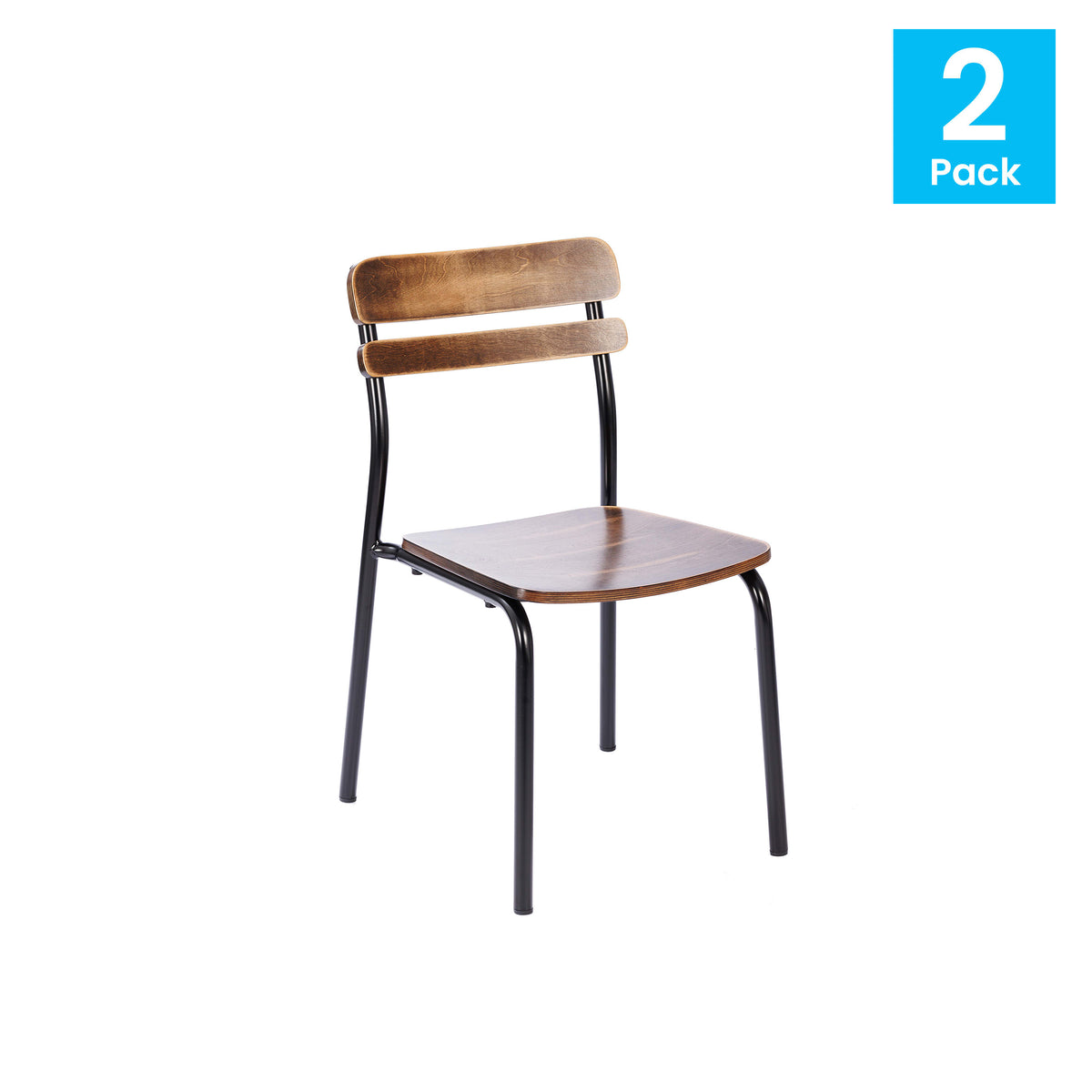 2PK Commercial Solid Wood Dining Chair with Frame and Antique Finish - Image 2
