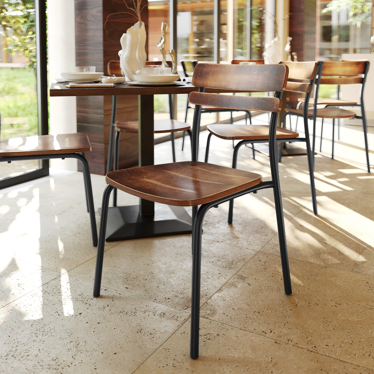 2PK Commercial Solid Wood Dining Chair with Frame and Antique Finish - Image 3