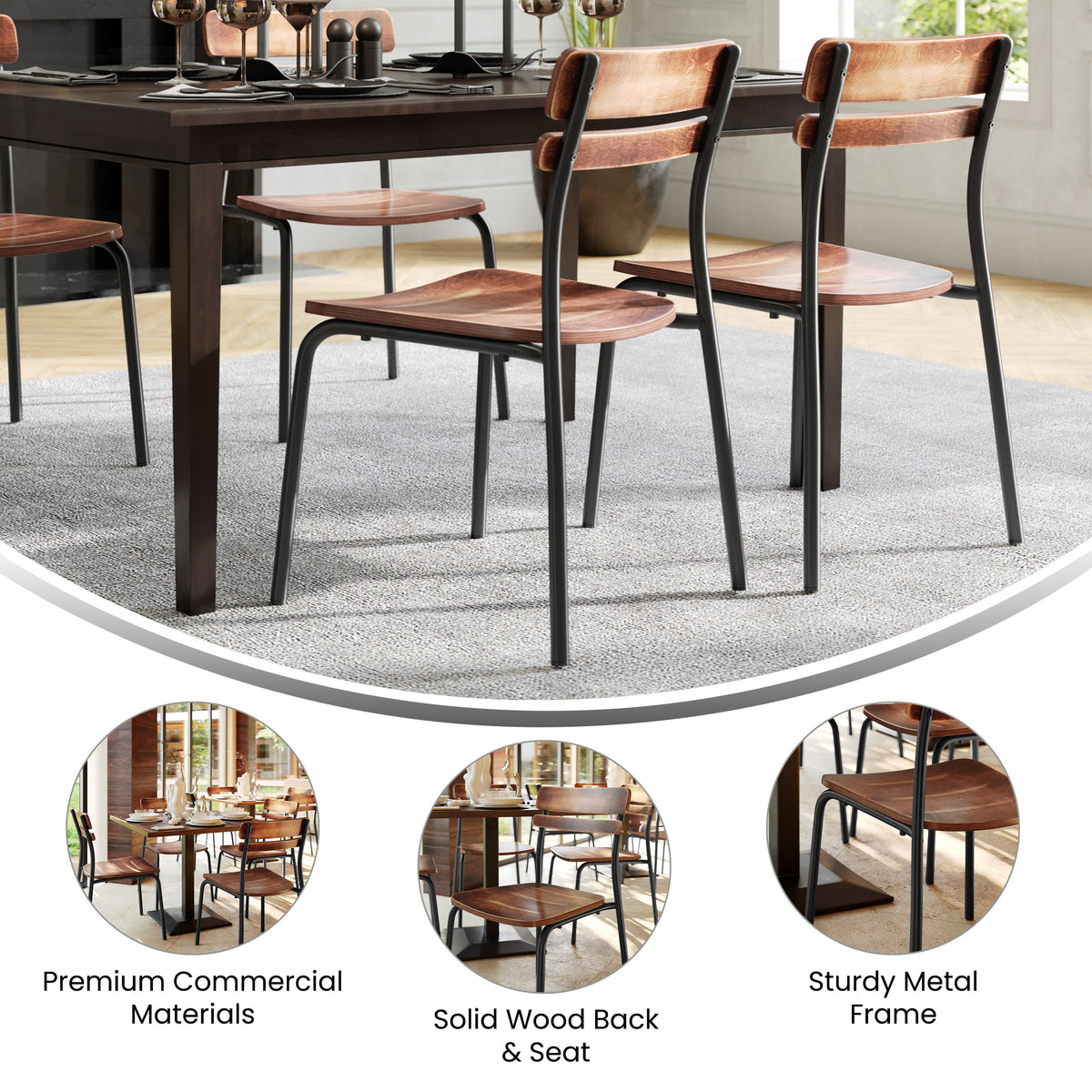 2PK Commercial Solid Wood Dining Chair with Frame and Antique Finish - Image 4