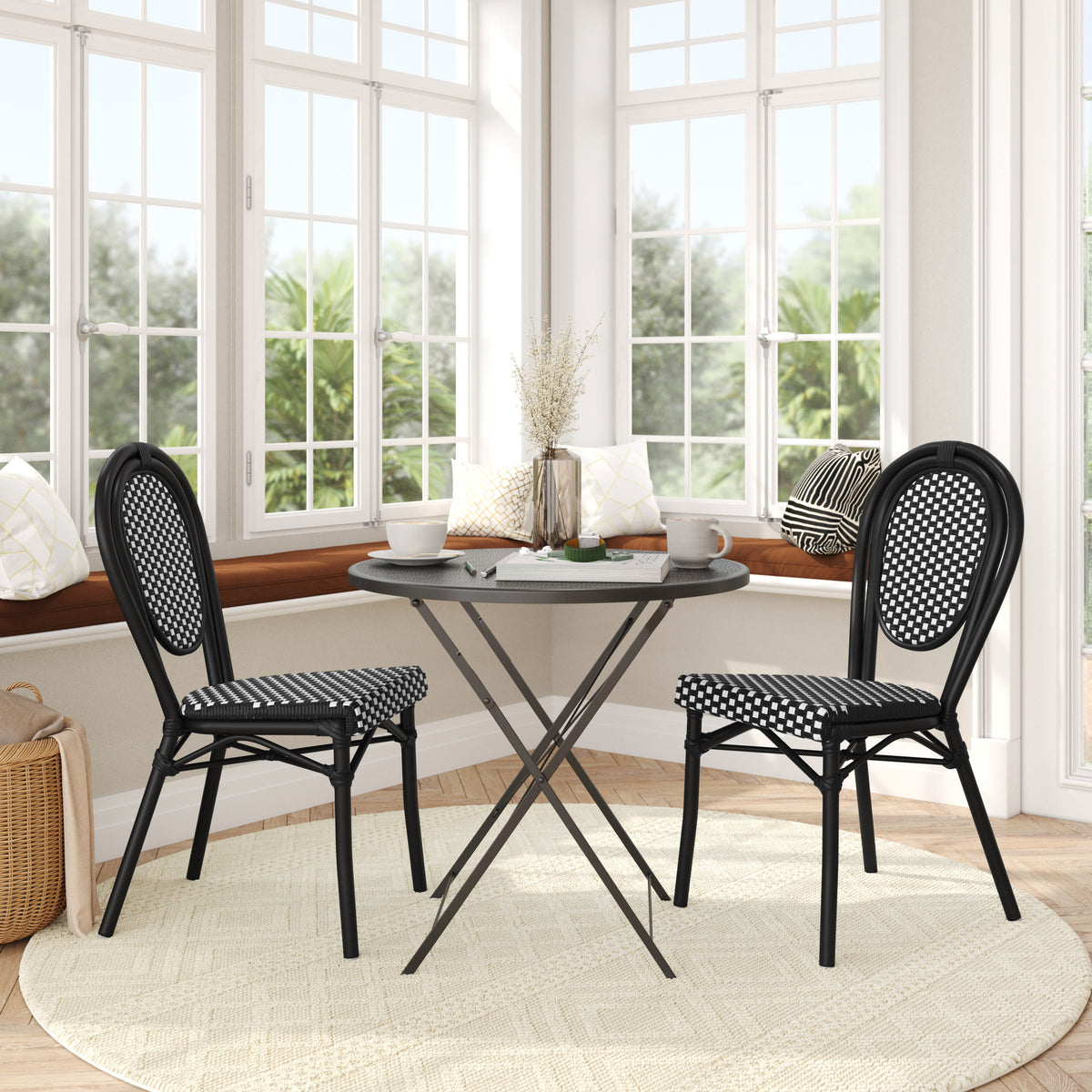 2 Pack All-Weather Commercial Paris Chair with Metal Frames - Image 3