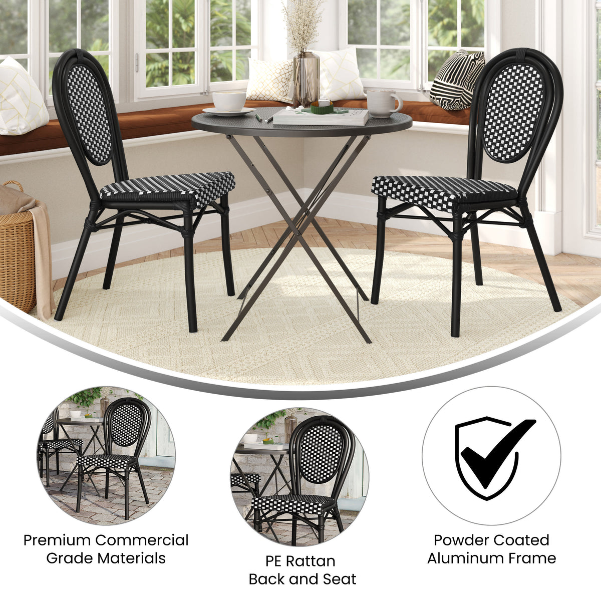 2 Pack All-Weather Commercial Paris Chair with Metal Frames - Image 4