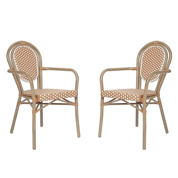 2 Pack All-Weather Commercial Paris Chairs with Arms and metal Frames