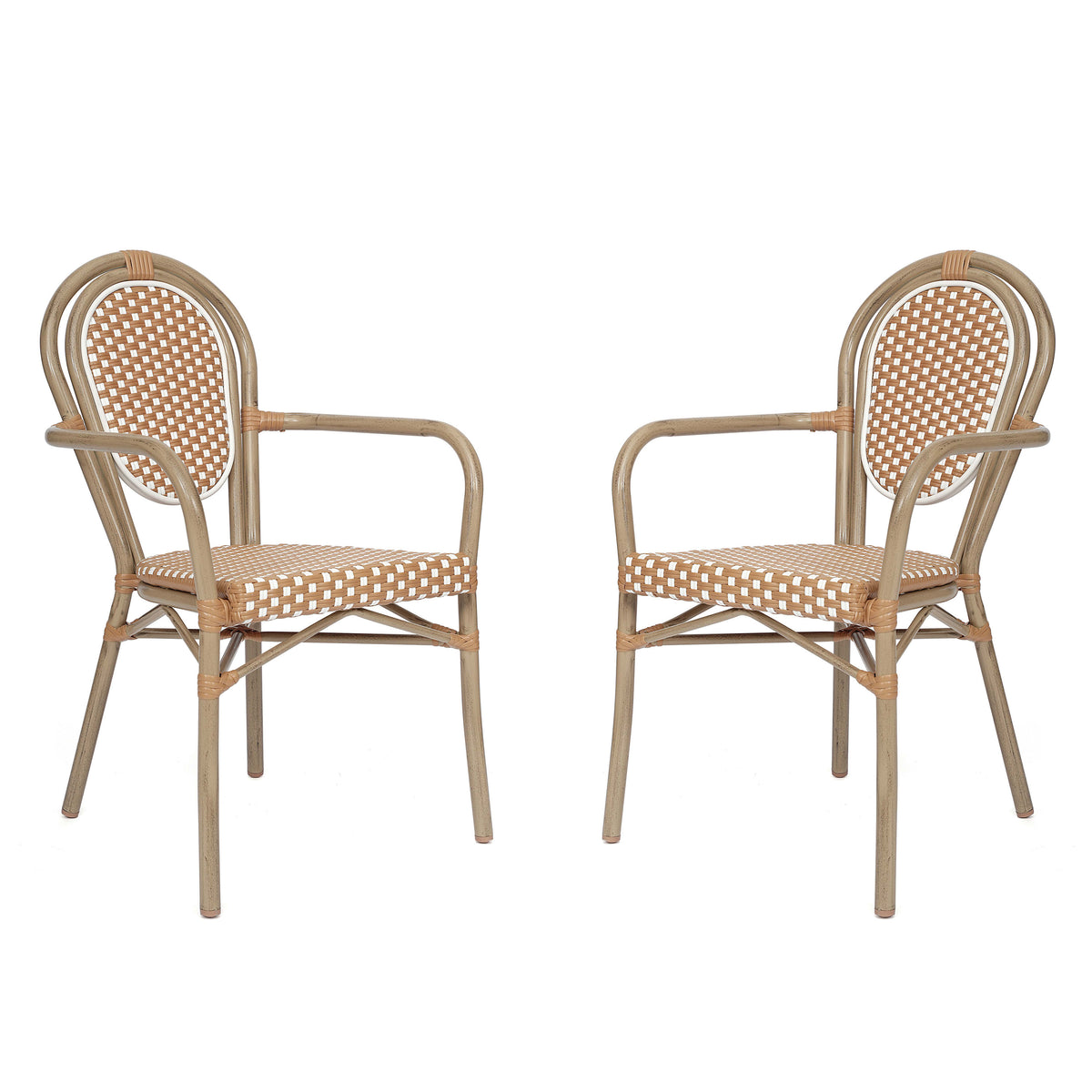 2 Pack All-Weather Commercial Paris Chairs with Arms and metal Frames