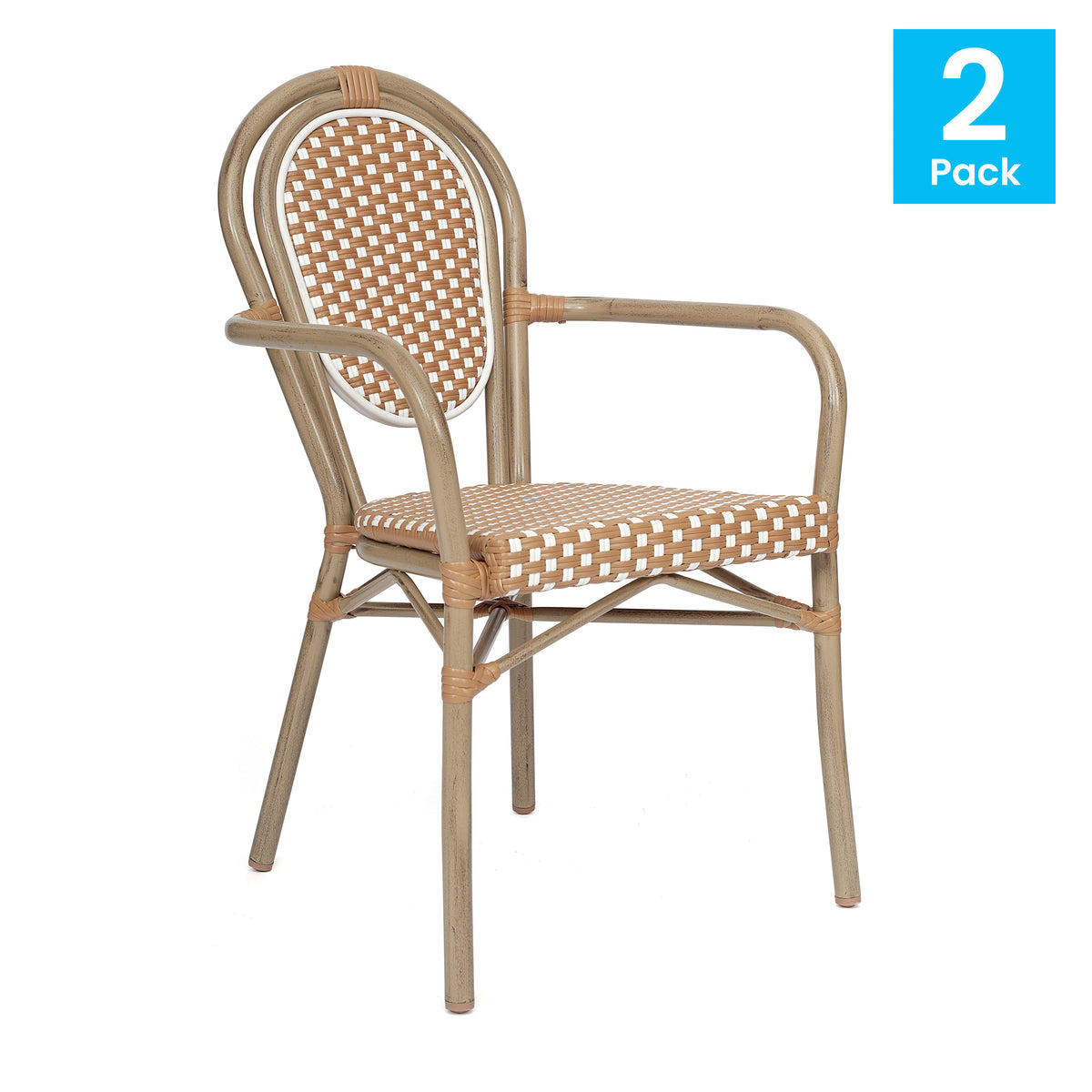 2 Pack All-Weather Commercial Paris Chairs with Arms and metal Frames - Image 2