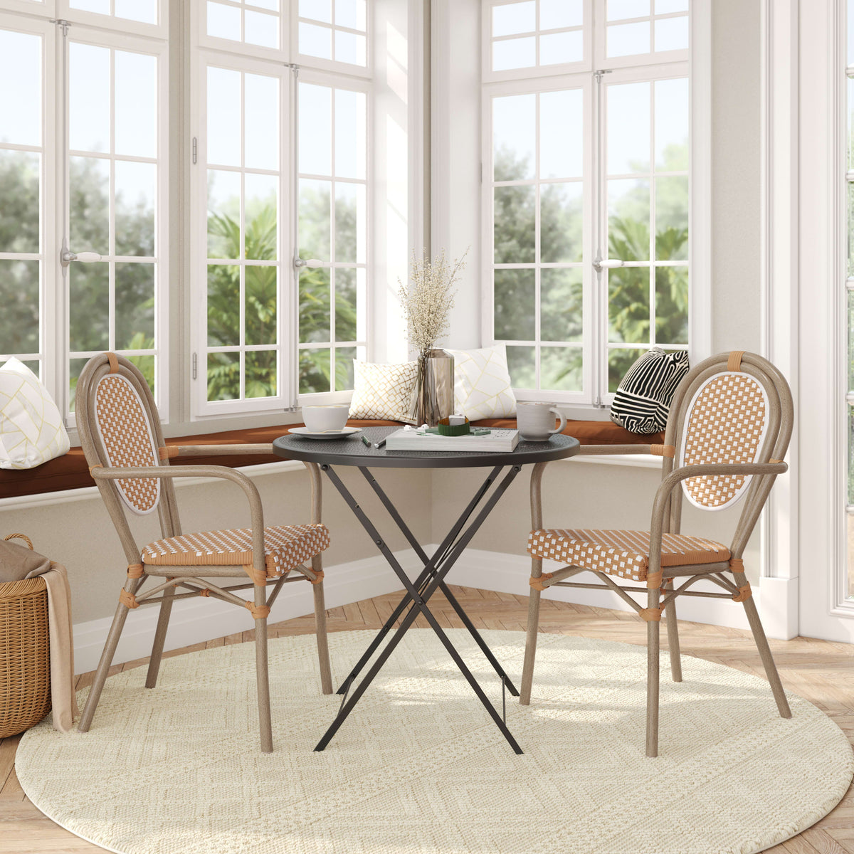 2 Pack All-Weather Commercial Paris Chairs with Arms and metal Frames - Image 3