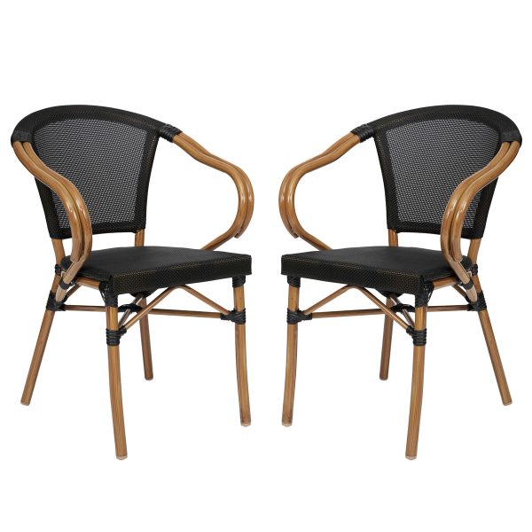 2 Pack All-Weather Commercial Paris Chairs with Arms and Metal Frame