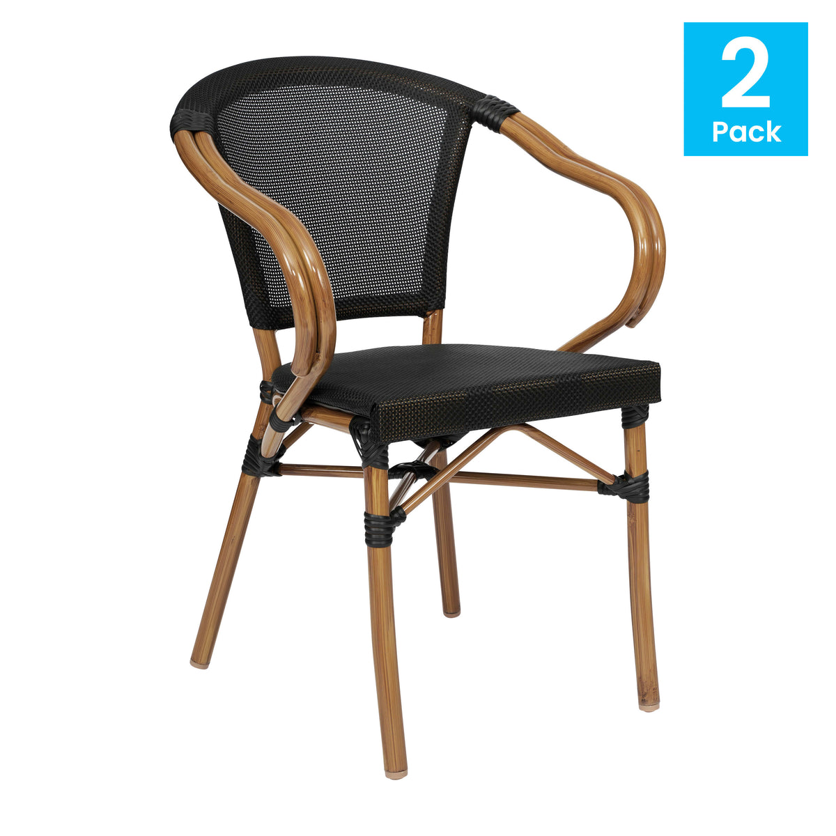 2 Pack All-Weather Commercial Paris Chairs with Arms and Metal Frame - Image 2