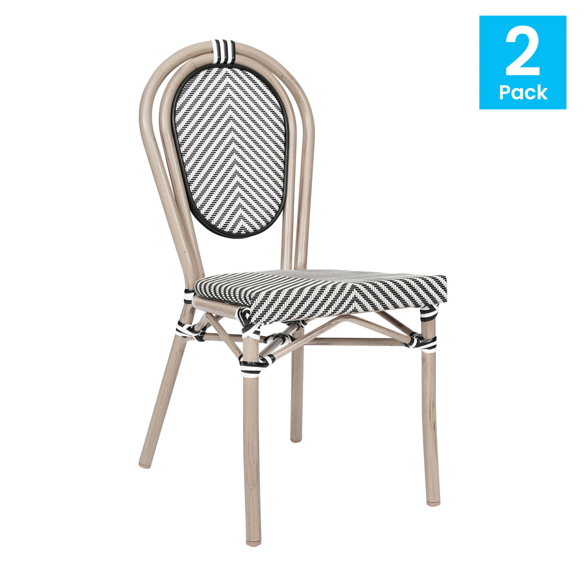 2 Pack All-Weather Commercial Paris Chairs with Metal Frames - Image 2