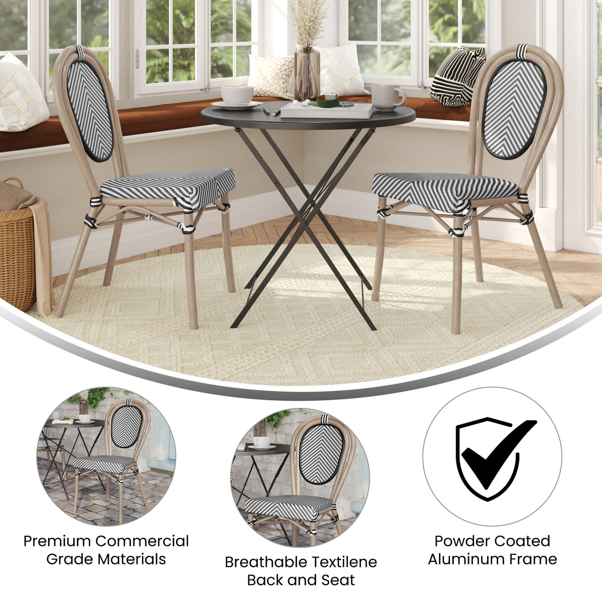 2 Pack All-Weather Commercial Paris Chairs with Metal Frames - Image 4