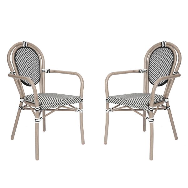 2 Pack All-Weather Commercial Paris Chairs with Arms and metal Frames