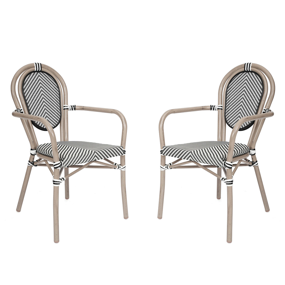 2 Pack All-Weather Commercial Paris Chairs with Arms and metal Frames