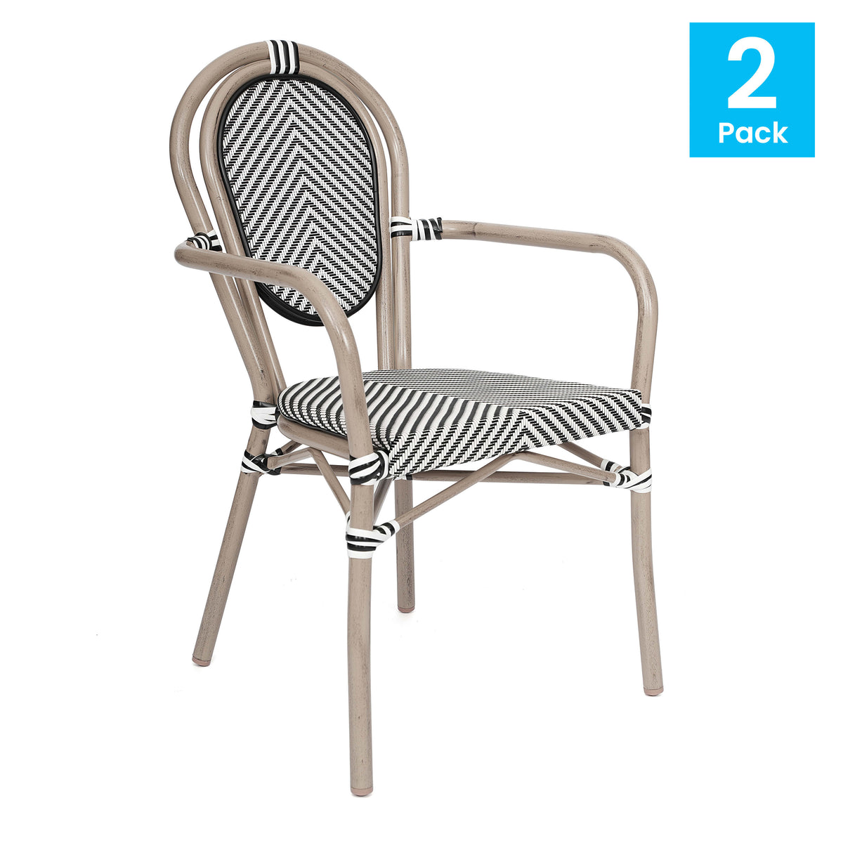 2 Pack All-Weather Commercial Paris Chairs with Arms and metal Frames - Image 2
