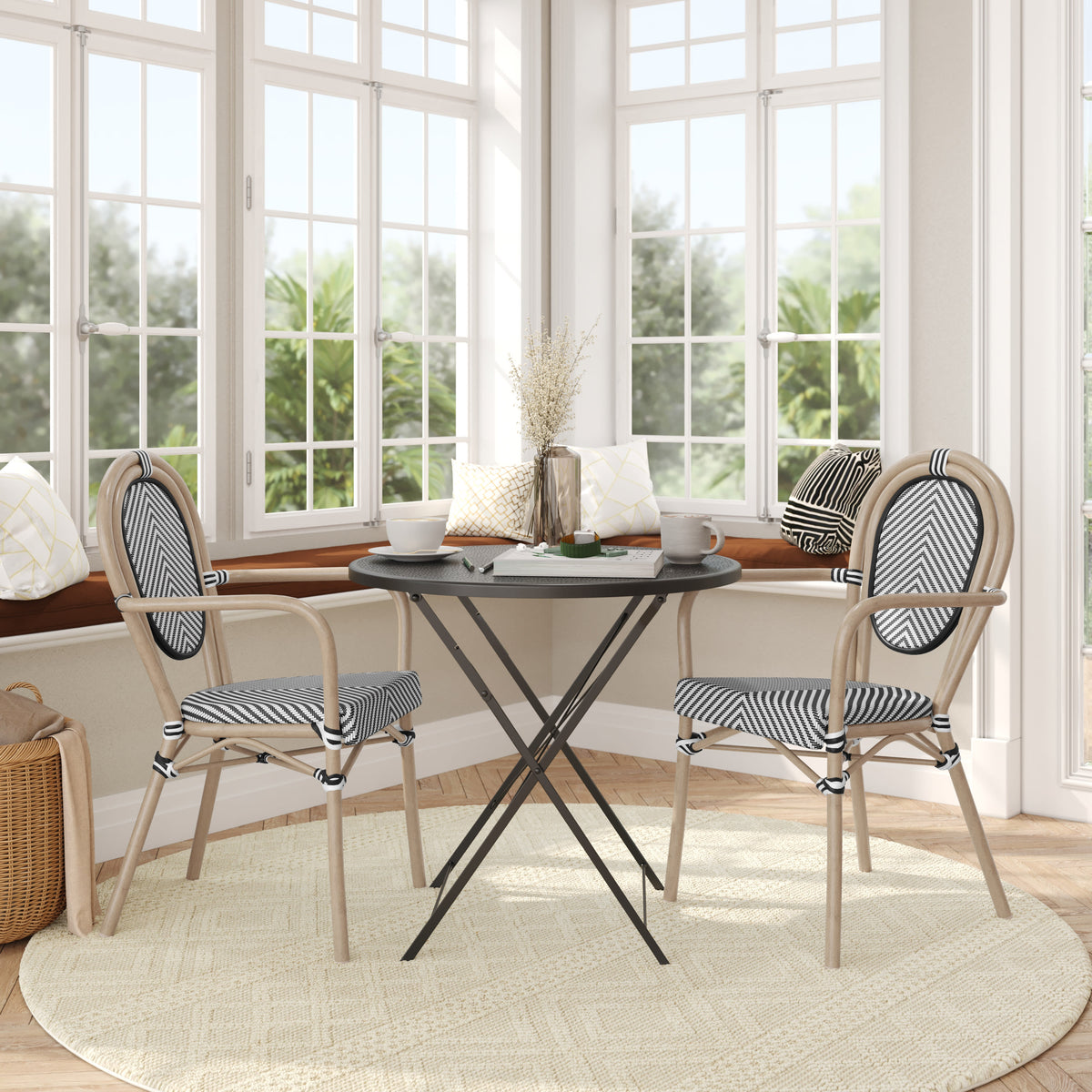 2 Pack All-Weather Commercial Paris Chairs with Arms and metal Frames - Image 3