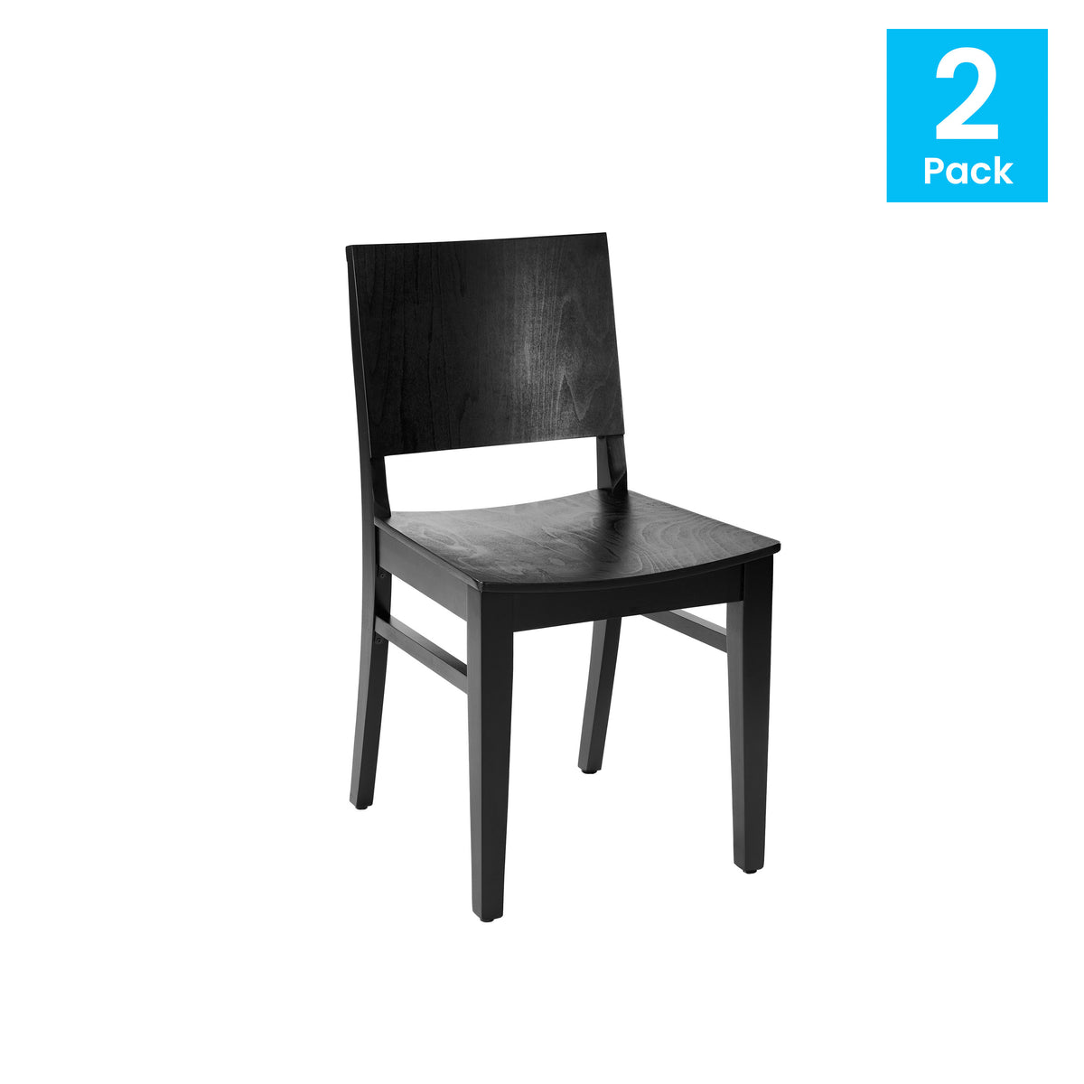 2 Pack Commercial Solid Wood Dining Chair with Curved Backrest - Image 2
