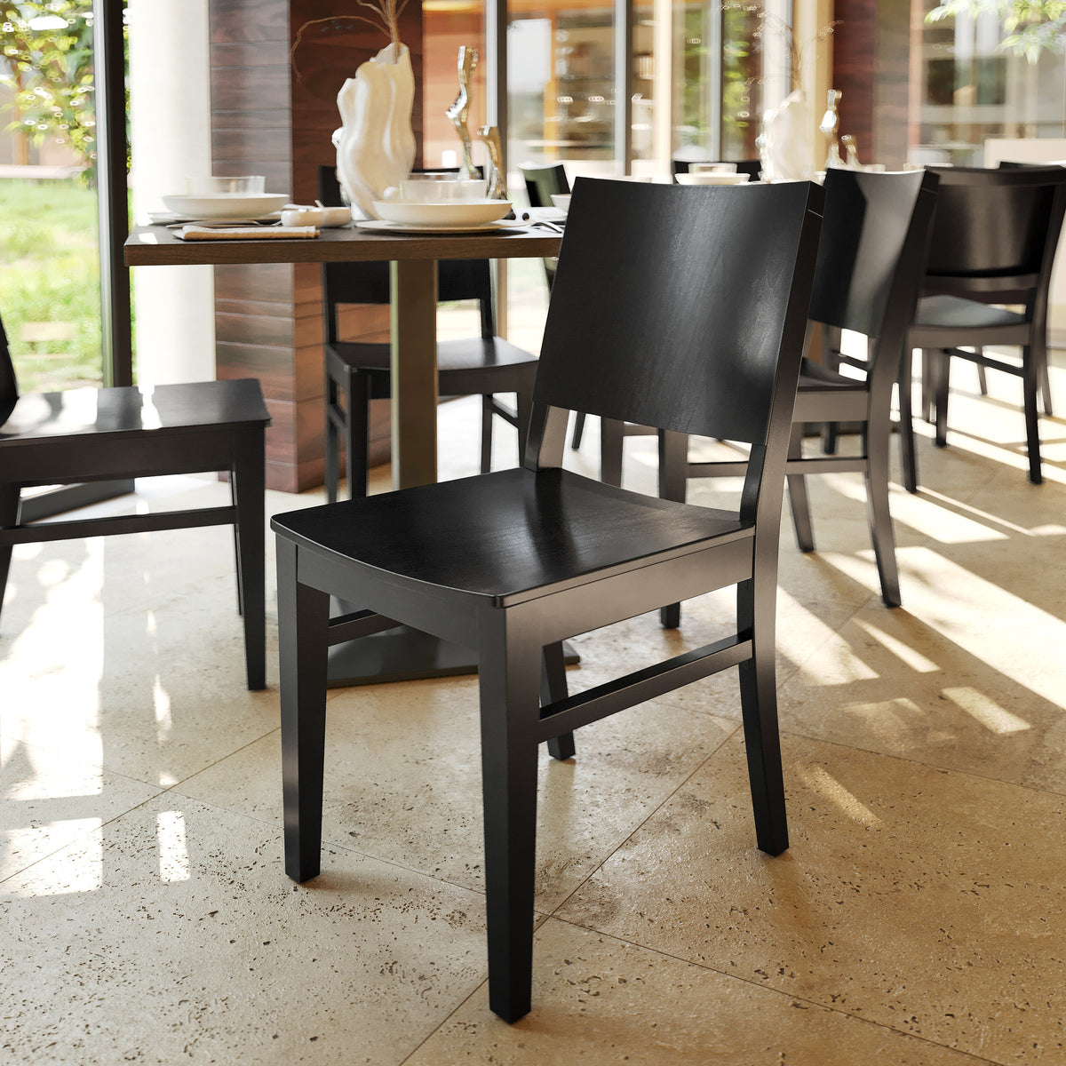 2 Pack Commercial Solid Wood Dining Chair with Curved Backrest - Image 3