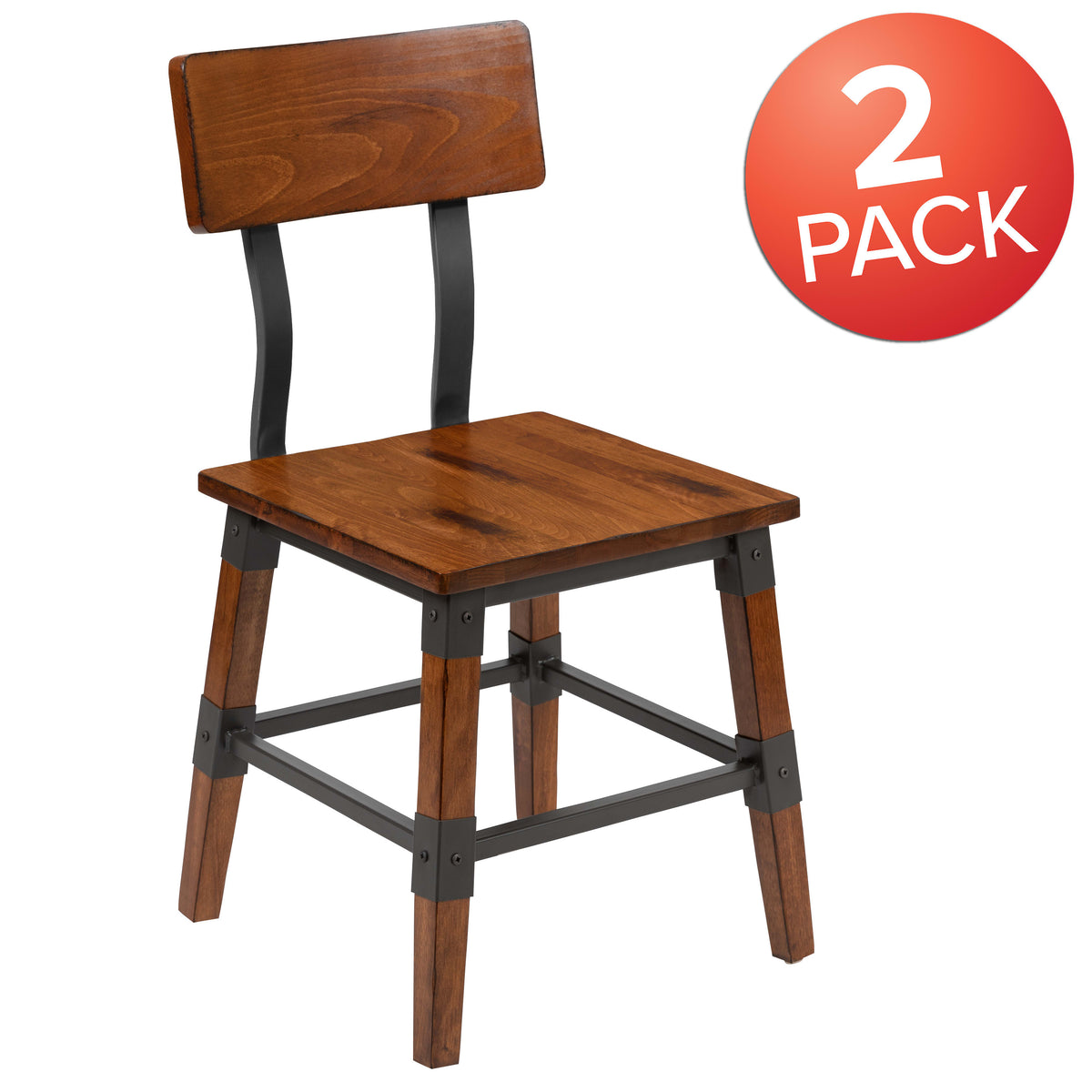 2 Pack Commercial Grade Rustic Antique Industrial Style Wood Dining Chair - Image 2