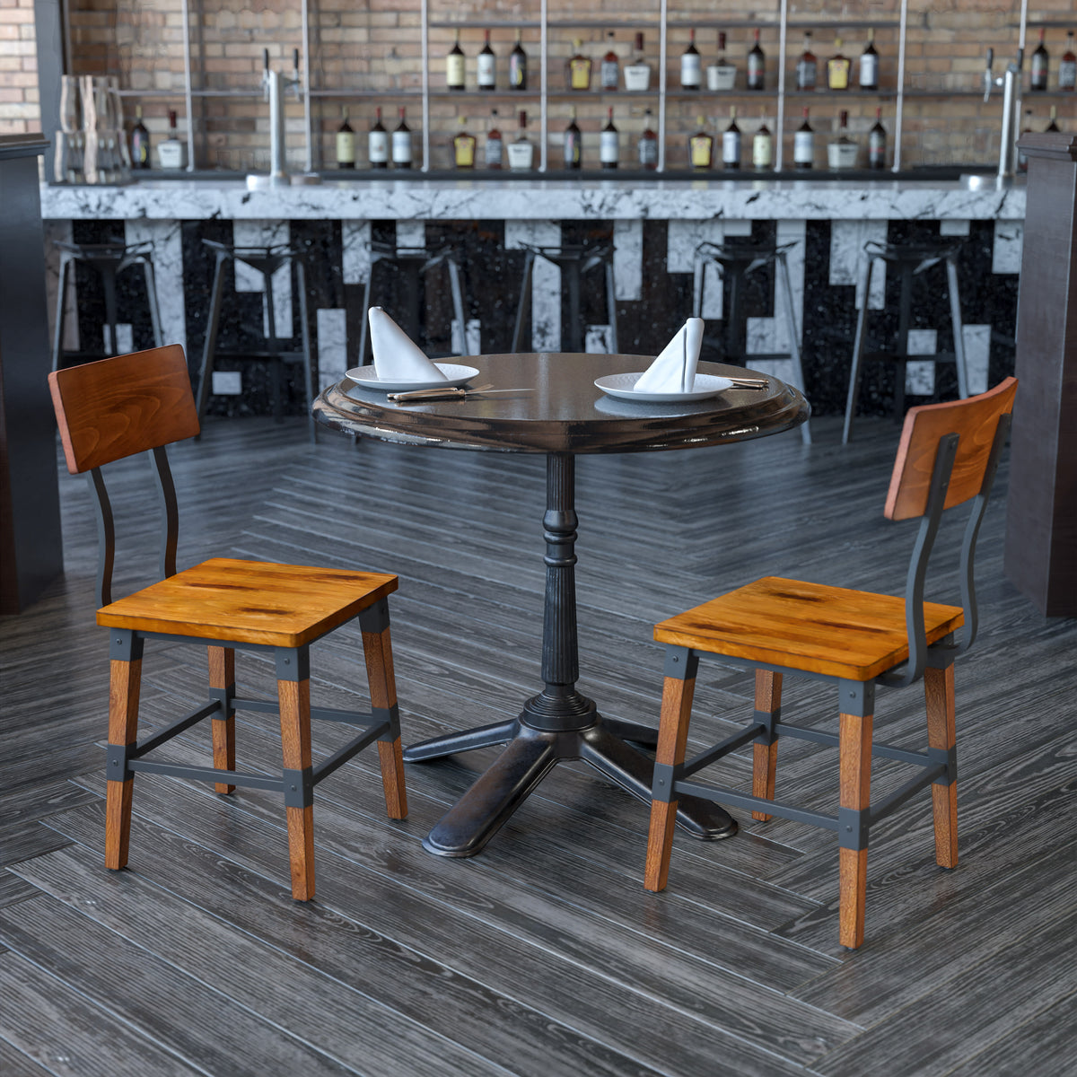 2 Pack Commercial Grade Rustic Antique Industrial Style Wood Dining Chair - Image 3
