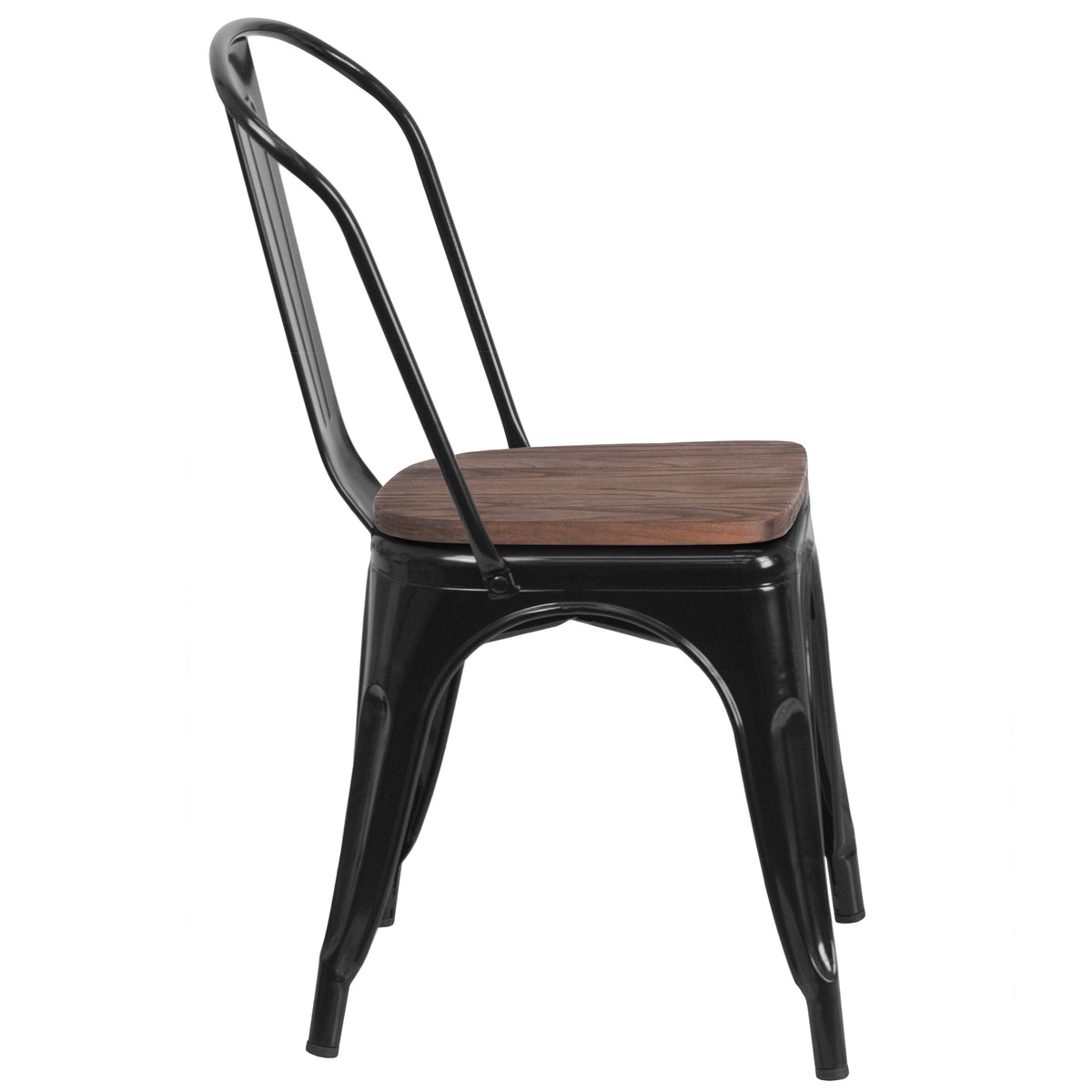 30.25" x 60" Metal Table Set with Wood Top and 6 Stack Chairs - Image 3
