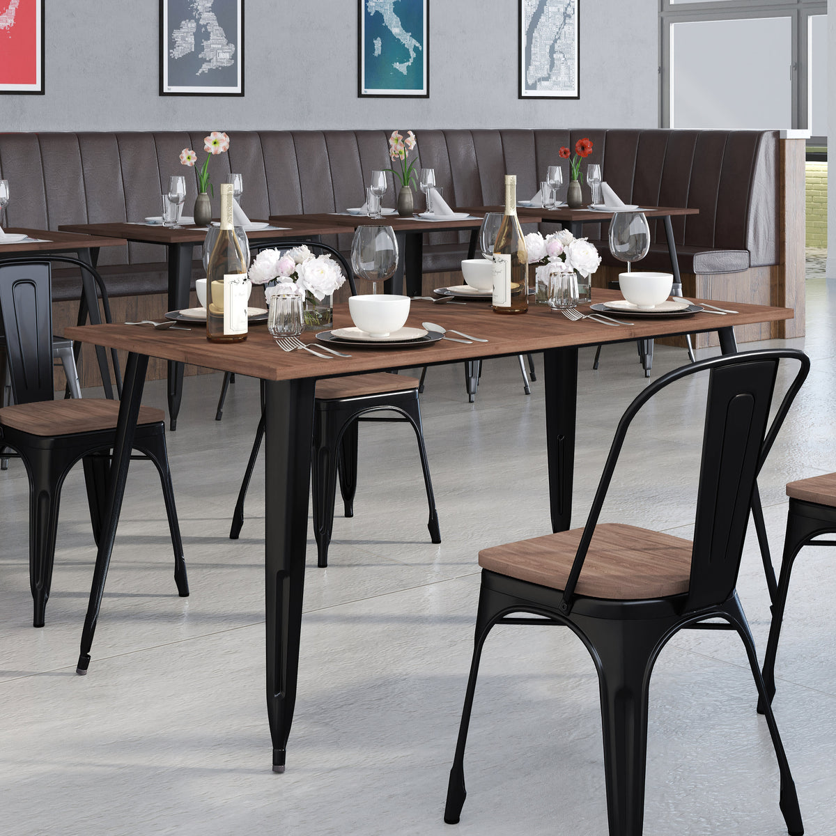 30.25" x 60" Rectangular Metal Indoor Table with Rustic Wood Top - Image 2