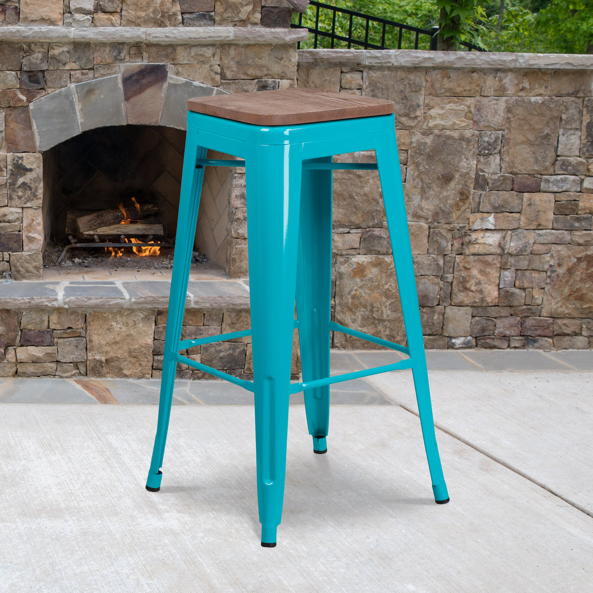 30" High Backless Barstool with Square Wood Seat - Image 2