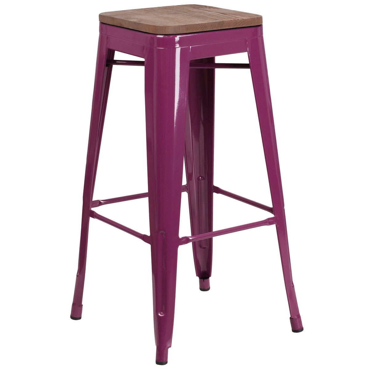 30" High Backless Barstool with Square Wood Seat - Image 3