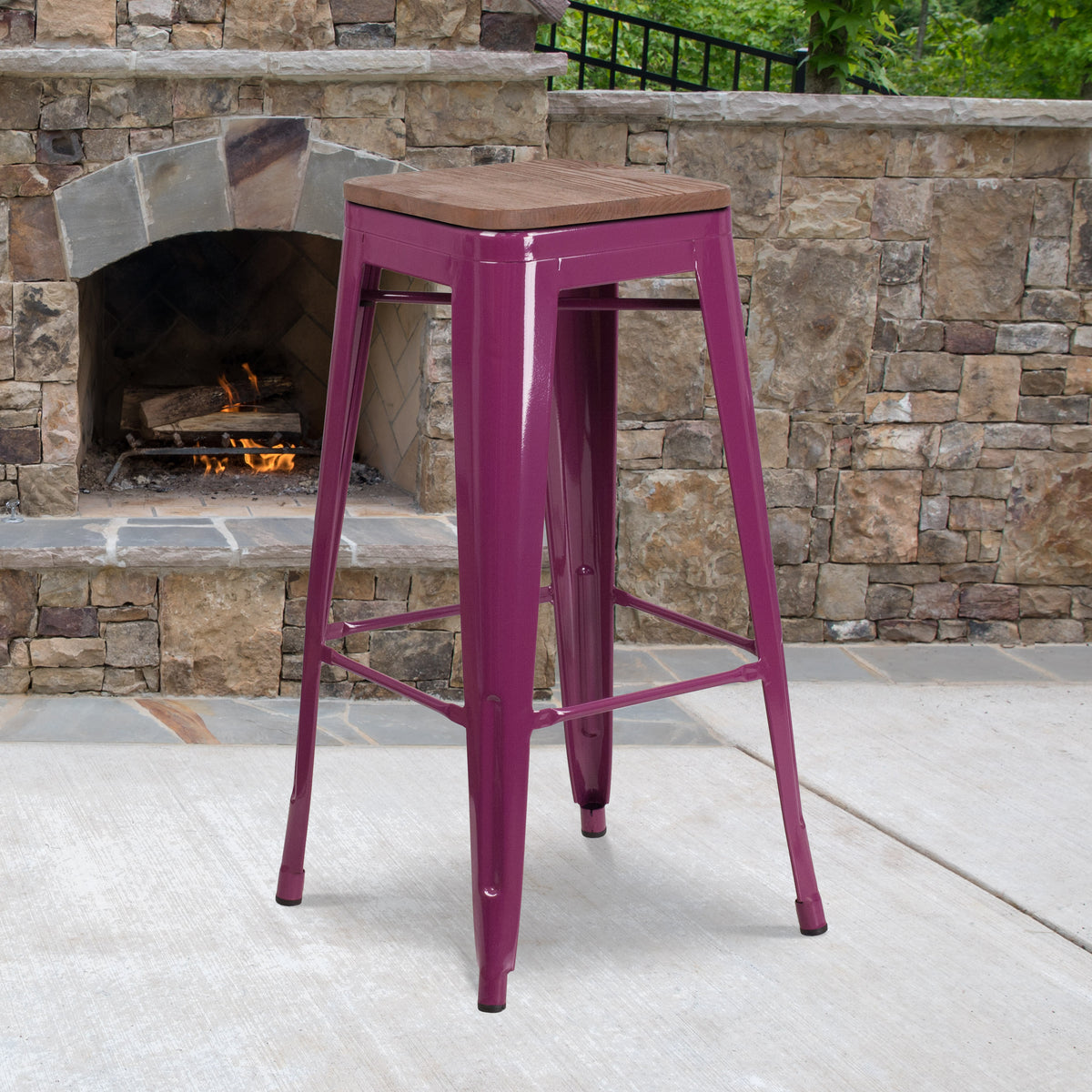 30" High Backless Barstool with Square Wood Seat - Image 4
