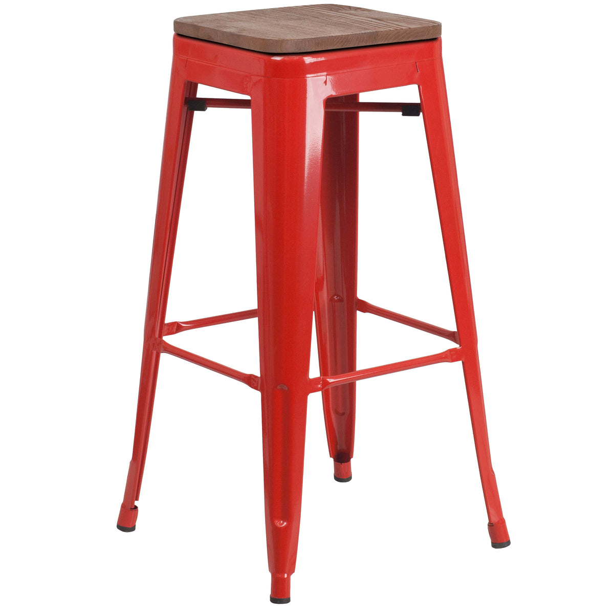 30" High Backless Metal Barstool with Square Wood Seat