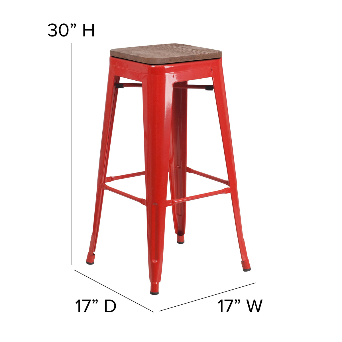 30" High Backless Metal Barstool with Square Wood Seat - Image 4