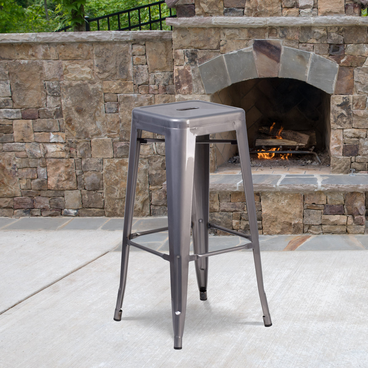 30" High Backless Clear Coated Metal Indoor Barstool with Square Seat - Image 2