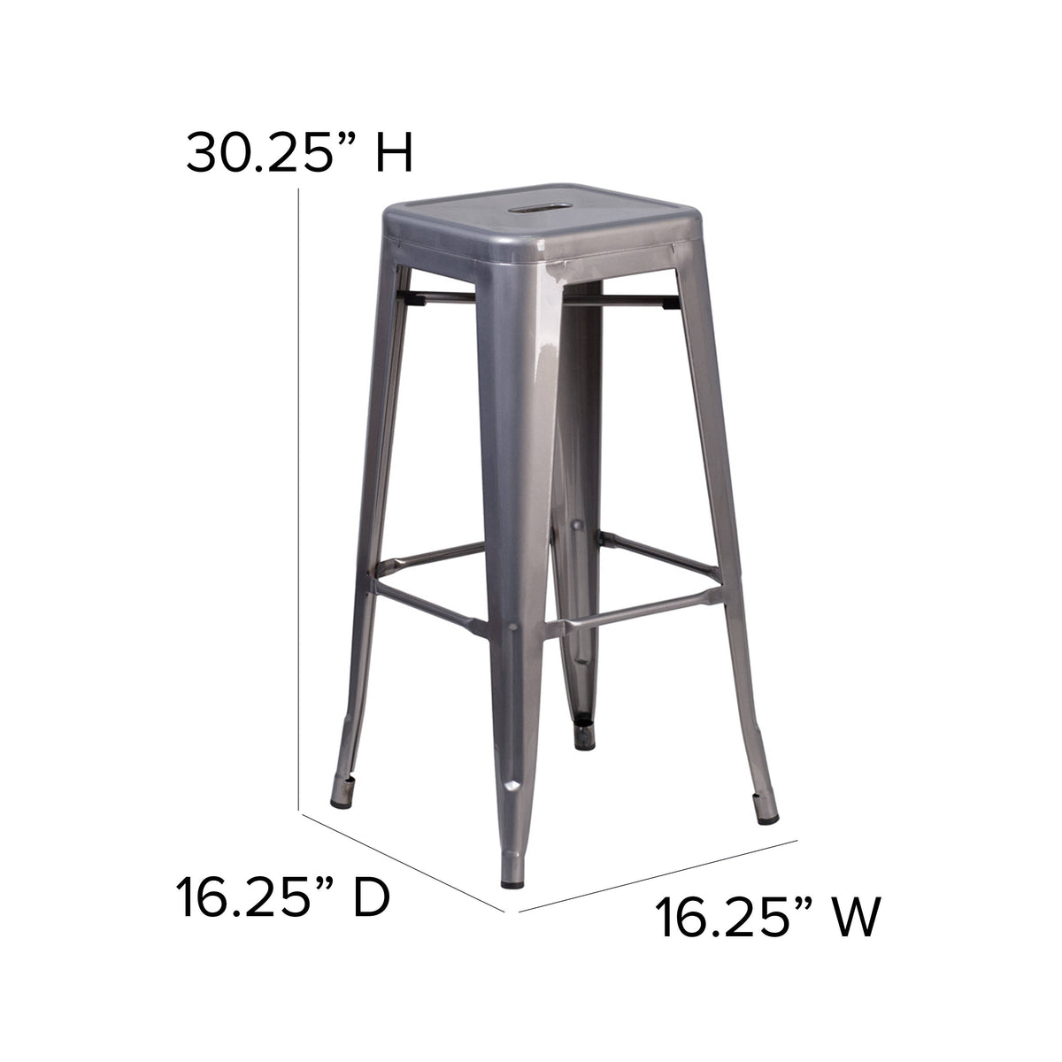 30" High Backless Clear Coated Metal Indoor Barstool with Square Seat - Image 4