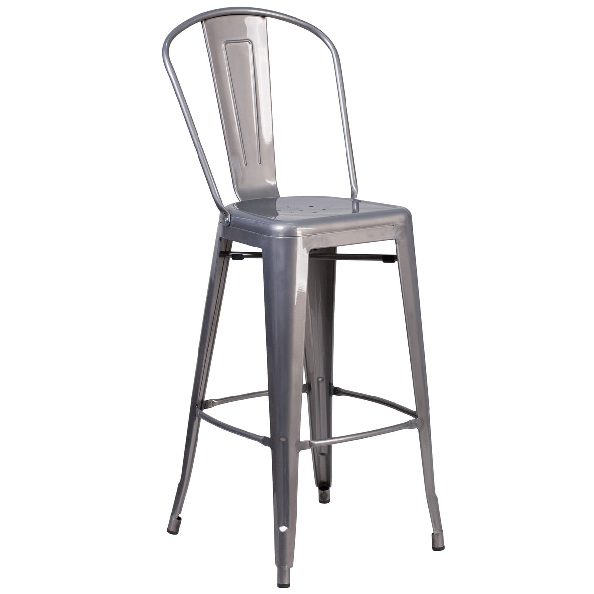 30" High Clear Coated Indoor Barstool with Back